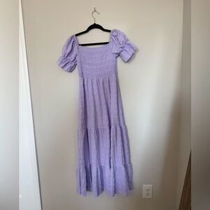 Shein Light Purple Textured smocked puff sleeve milkmaid style maxi dress size S